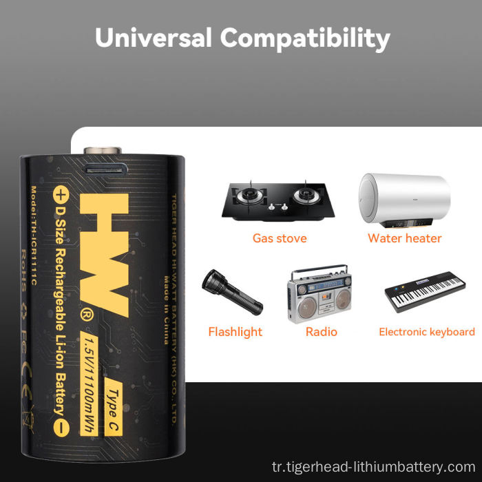 2PCS 1.5VD 11100mWh USB-C Şarj Edilebilir Lityum Pil